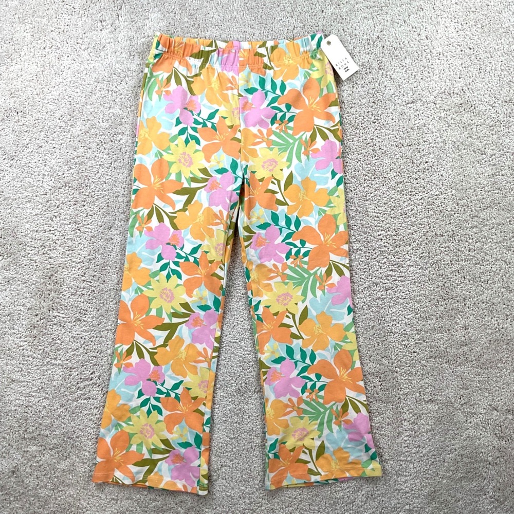 Billabong Girls Salt Crystal Floral Girl Power Crop Pants Orange Pink Small NWT
